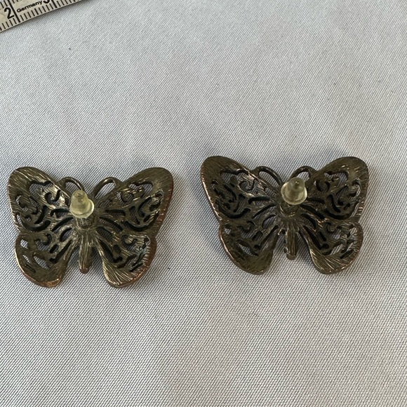 Open scrollwork butterfly and rhinestone earrings - Picture 3 of 5